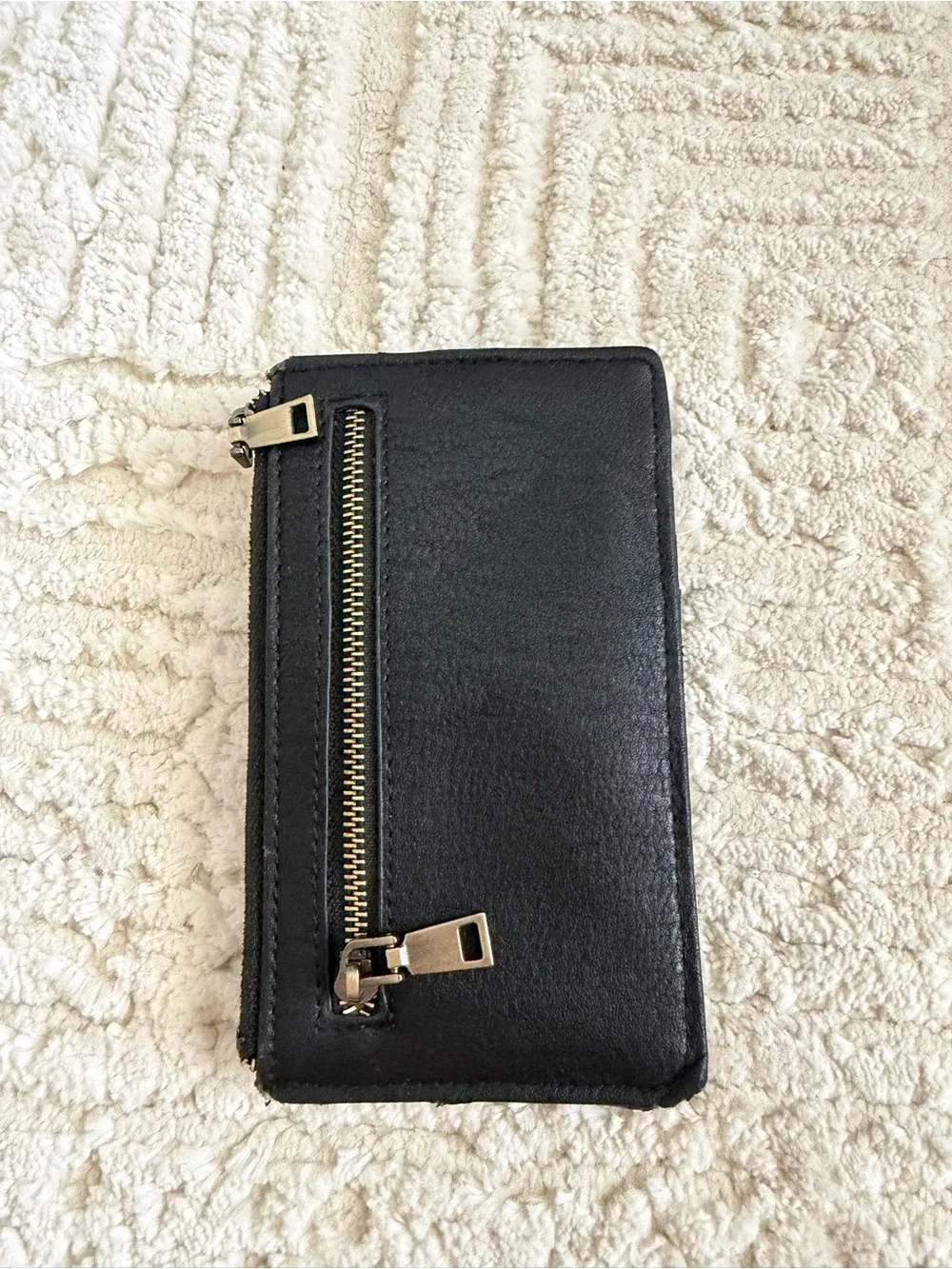 Black Phone Wallet Case with Card Slots and Zipper Pocket